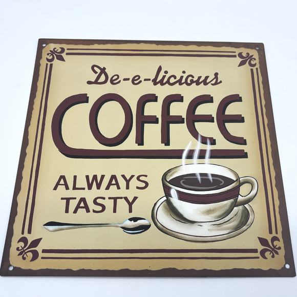 Vtg 2pk Coffee Perks Tin Wall Mount Signage Restaurant Cafe Barista Latte Java - Picture 3 of 8
